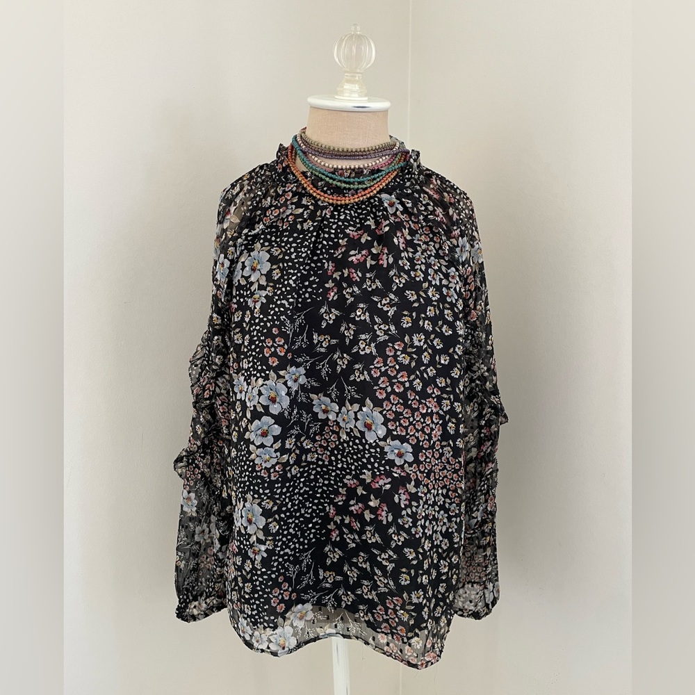 Loft Ruffle Sleeve Floral Blouse